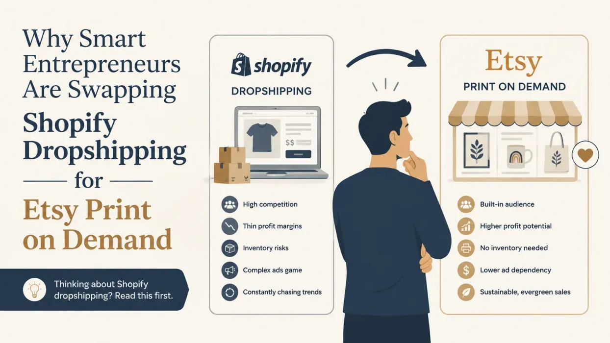 Why Smart Entrepreneurs Are Swapping Shopify Dropshipping for Etsy Print on Demand - blog post