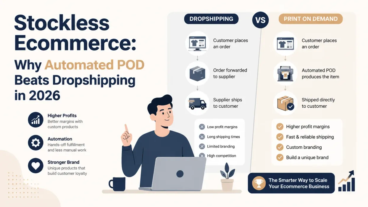 Stockless Ecommerce: Why Automated POD Beats Dropshipping in 2026 - blog post