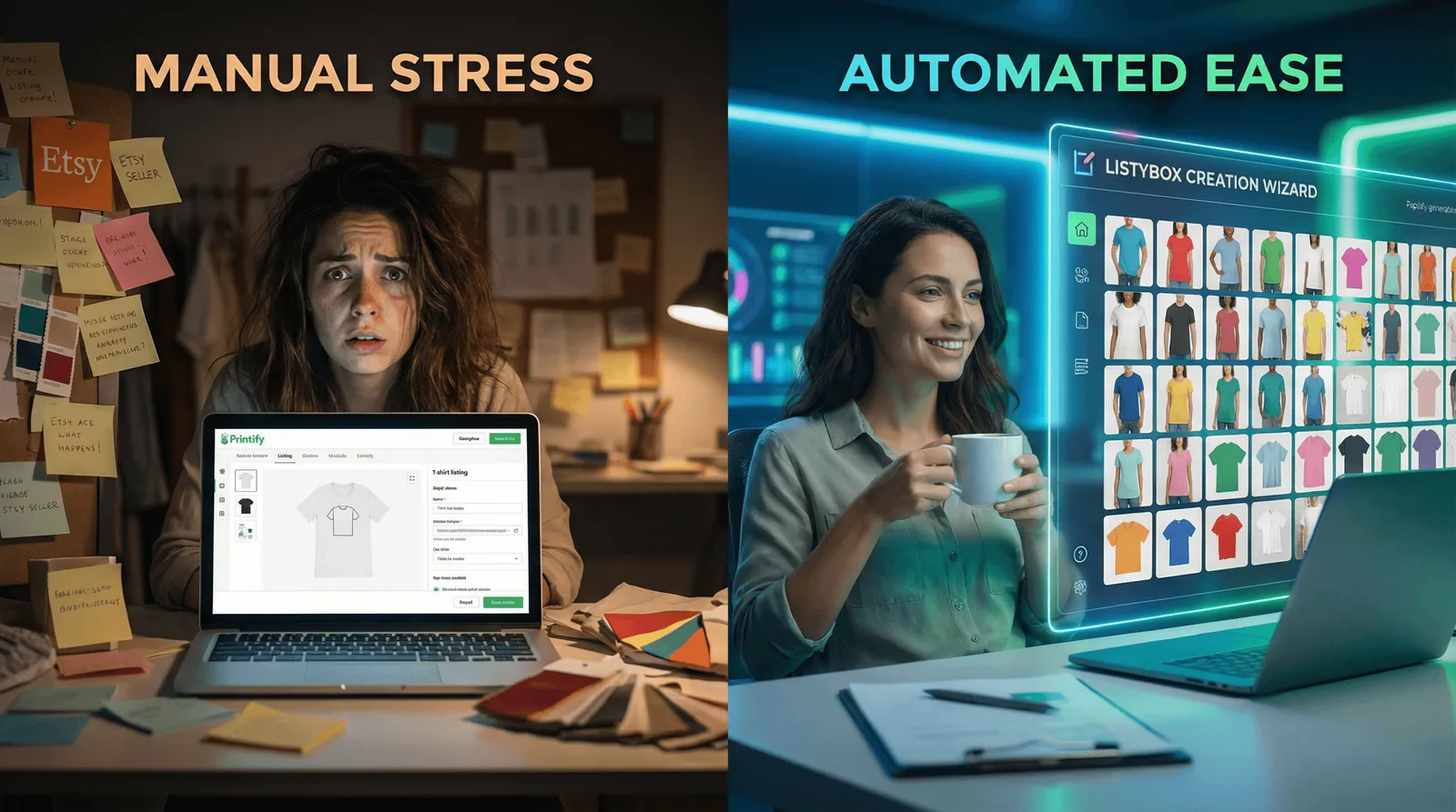 Printify T-Shirts: The Manual Trap vs. The Automated Growth Machine - blog post