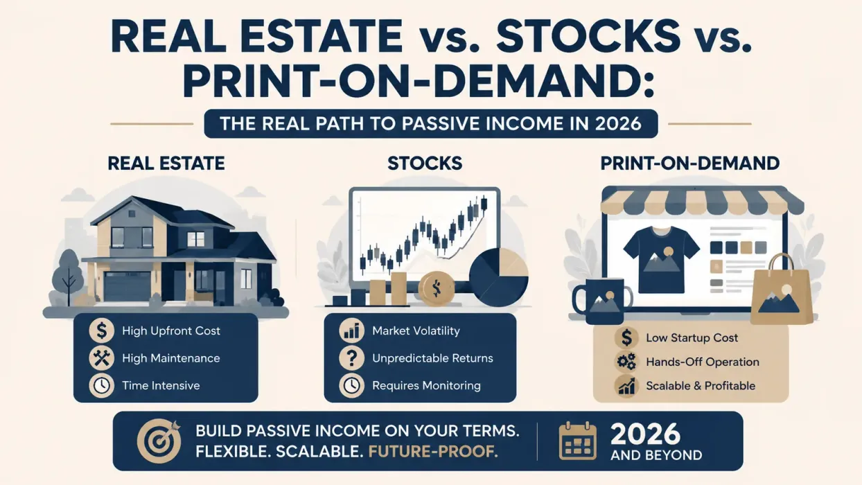 Real Estate vs. Stocks vs. Print-on-Demand: The Real Path to Passive Income in 2026 - blog post