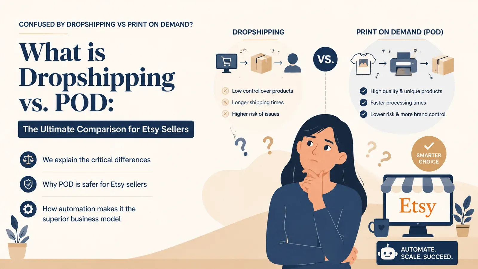 What is Dropshipping vs. POD: The Ultimate Comparison for Etsy Sellers - post cover