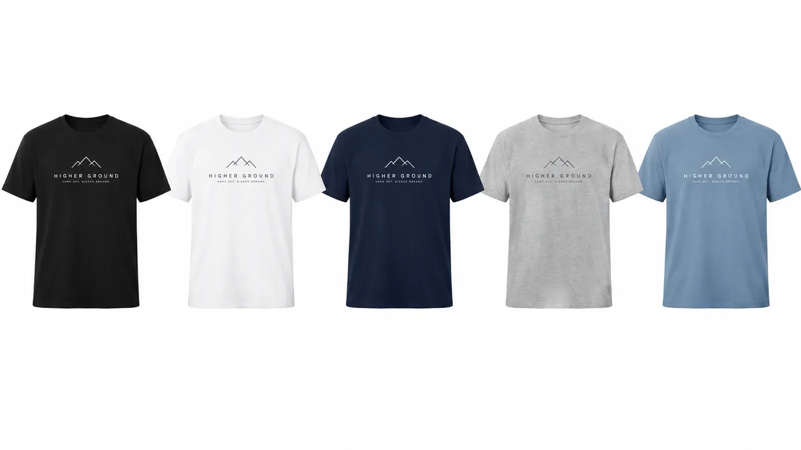 T-shirt mockups in multiple colors on a clean white background