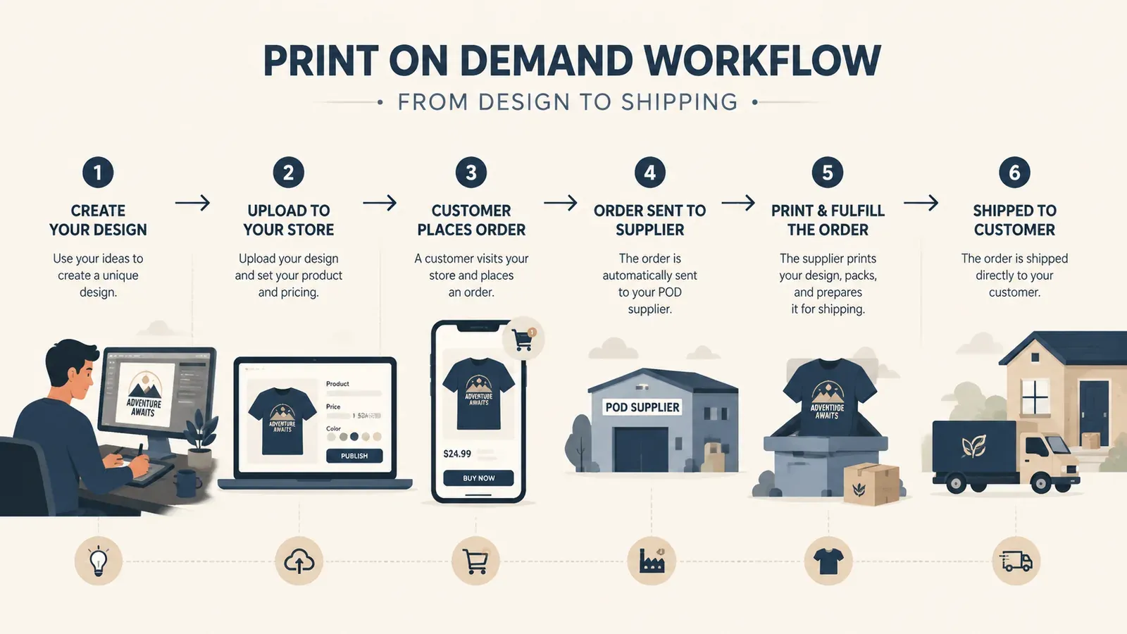 Print on demand workflow from design to shipping