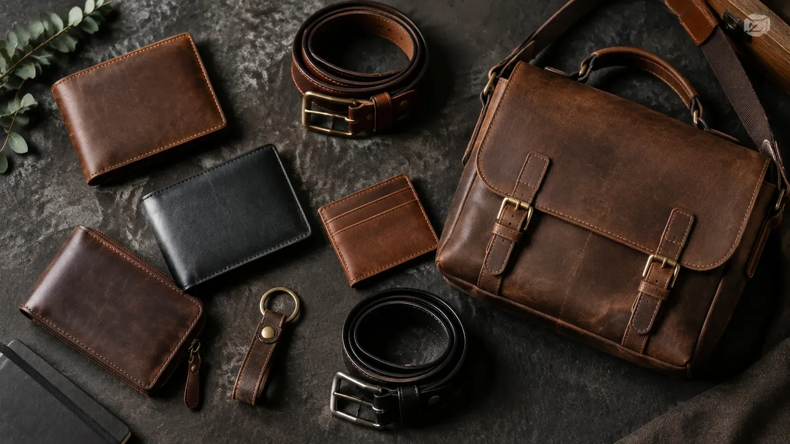 Assorted leather goods on display