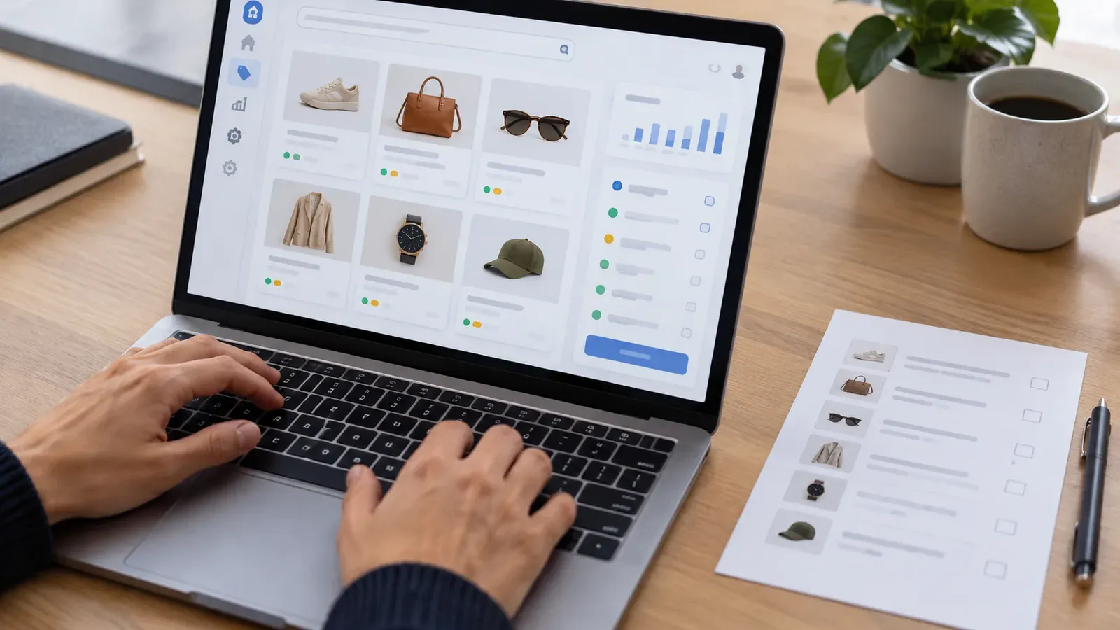 Etsy seller editing tags in bulk on a laptop