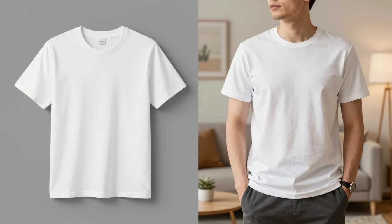 Side-by-side comparison of generic white mockup and unique lifestyle Etsy listing
