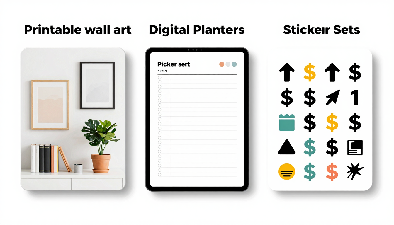 Profitable digital art niches on Etsy - wall art planners stickers