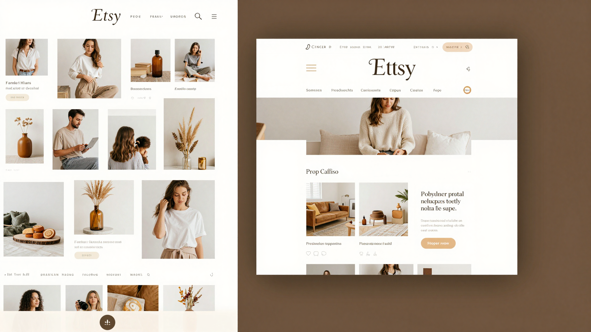 Split screen showing unbranded vs branded Etsy shop