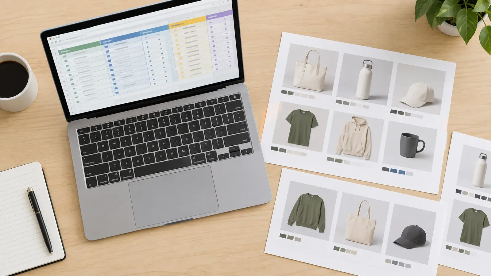 Seller comparing exported listing spreadsheet with product photos