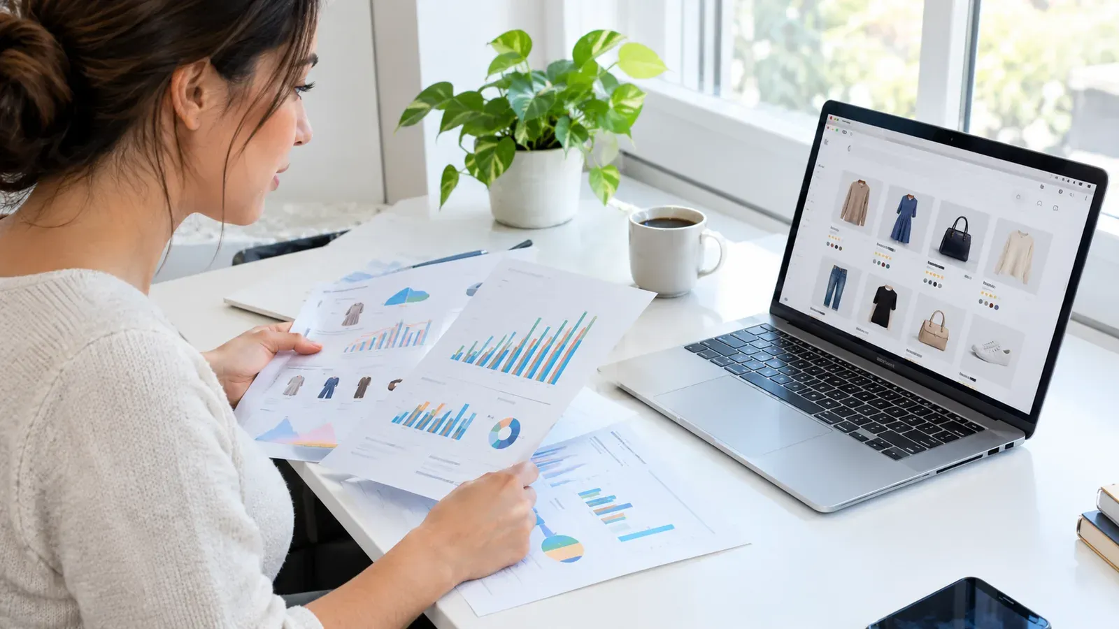 Print-on-demand seller reviewing weekly shop stats