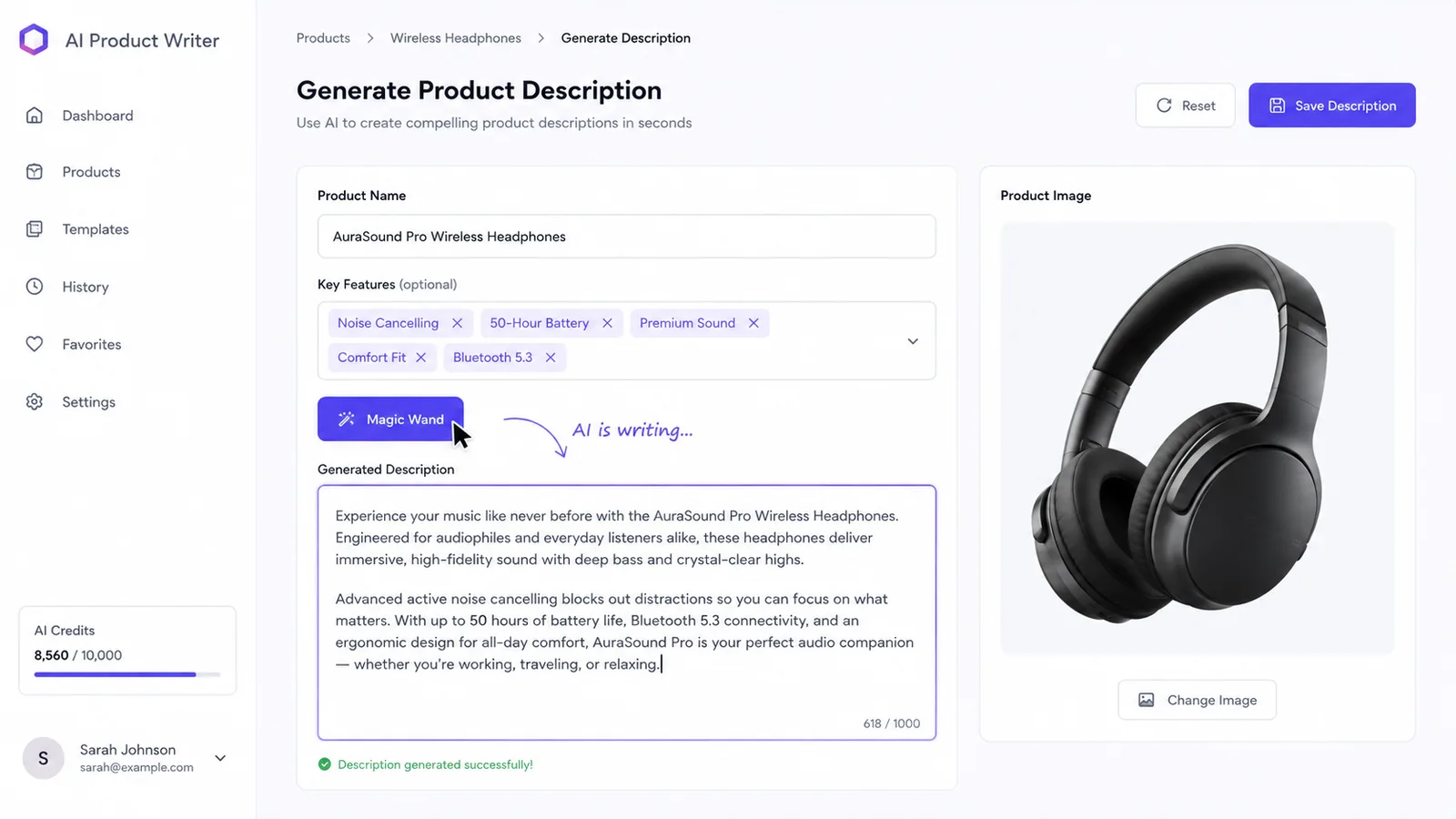 Listybox Magic Wand interface generating product description