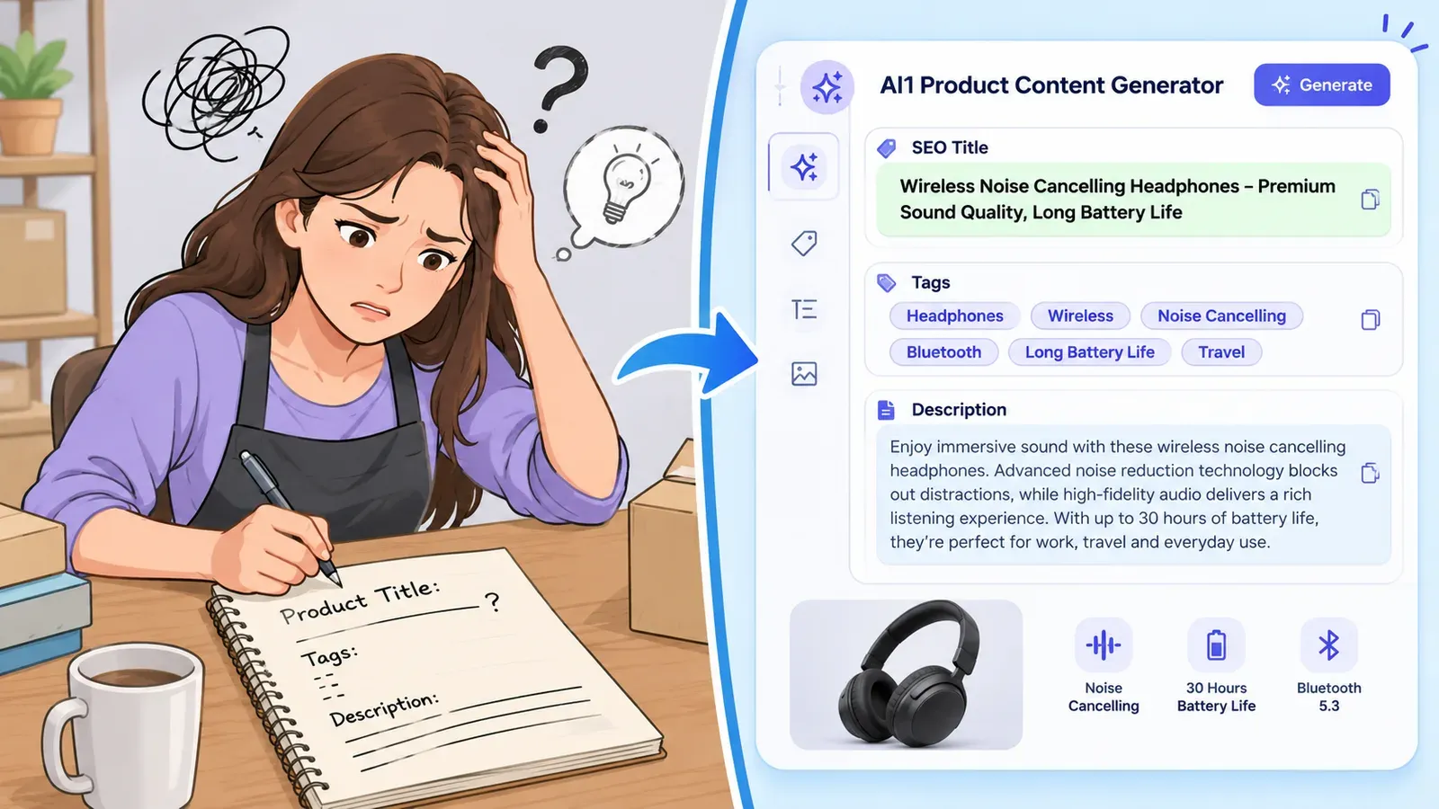 Manual listing creation vs. Magic Wand automated SEO content