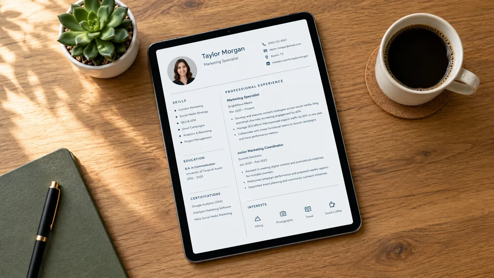 lifestyle image of a resume template on tablet