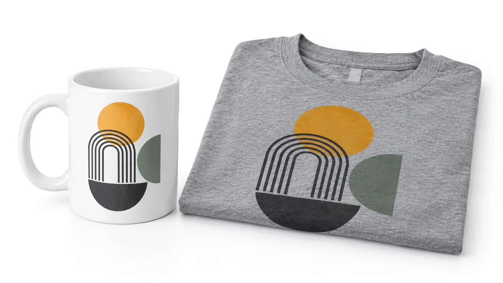 Collection of print on demand products including a mug and t-shirt