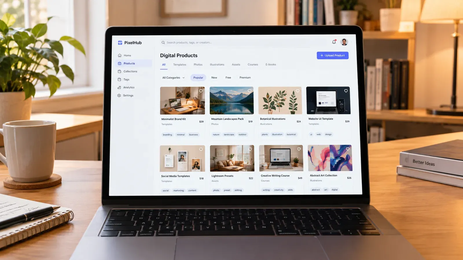 Seller dashboard showing digital product management