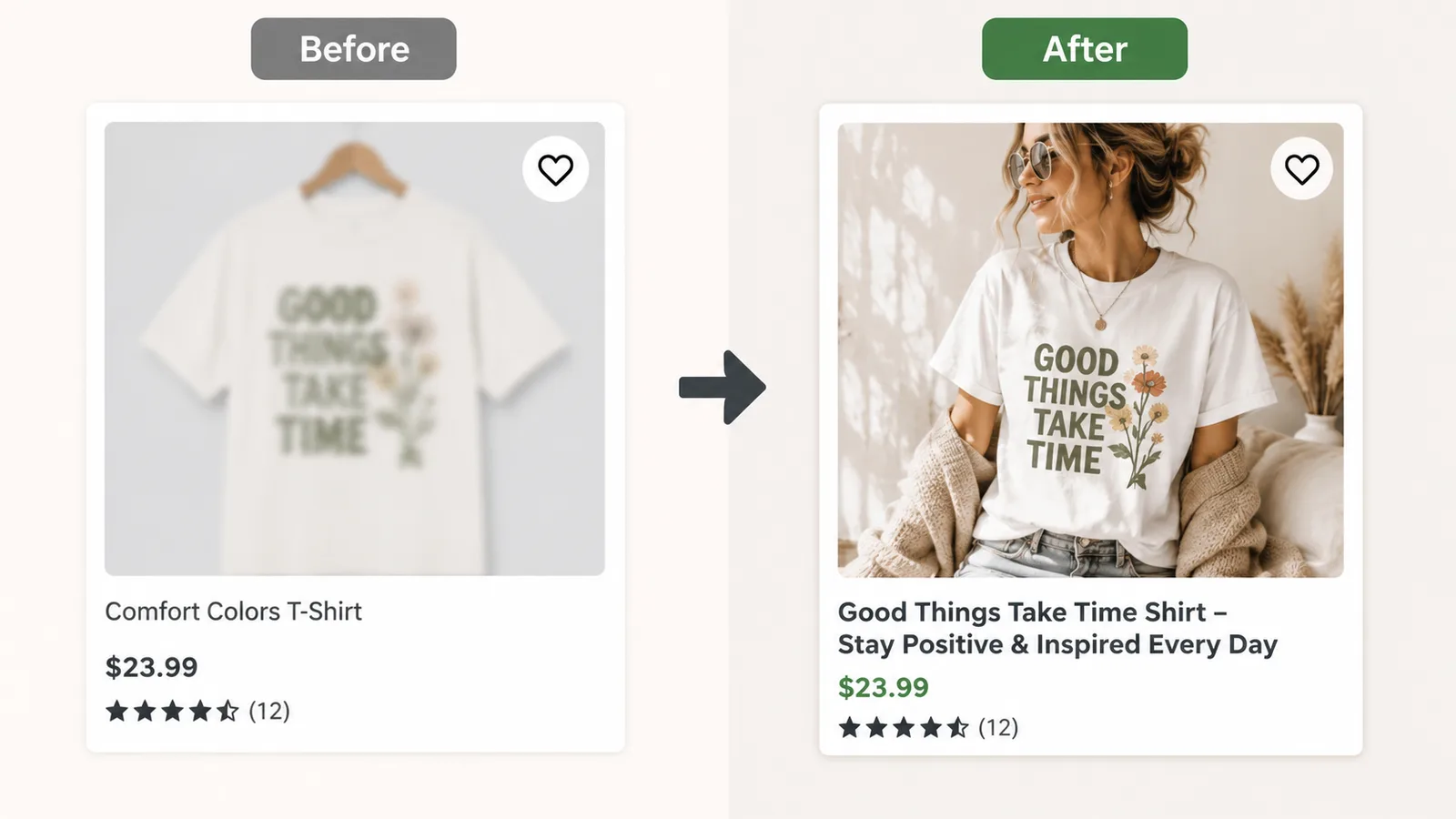 Before and after comparison of two Etsy listing boxes