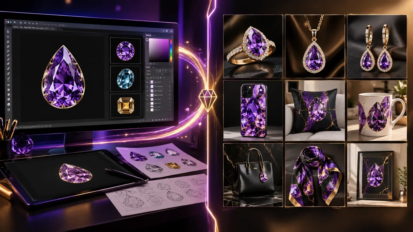 Print on demand workflow with gemstone designs