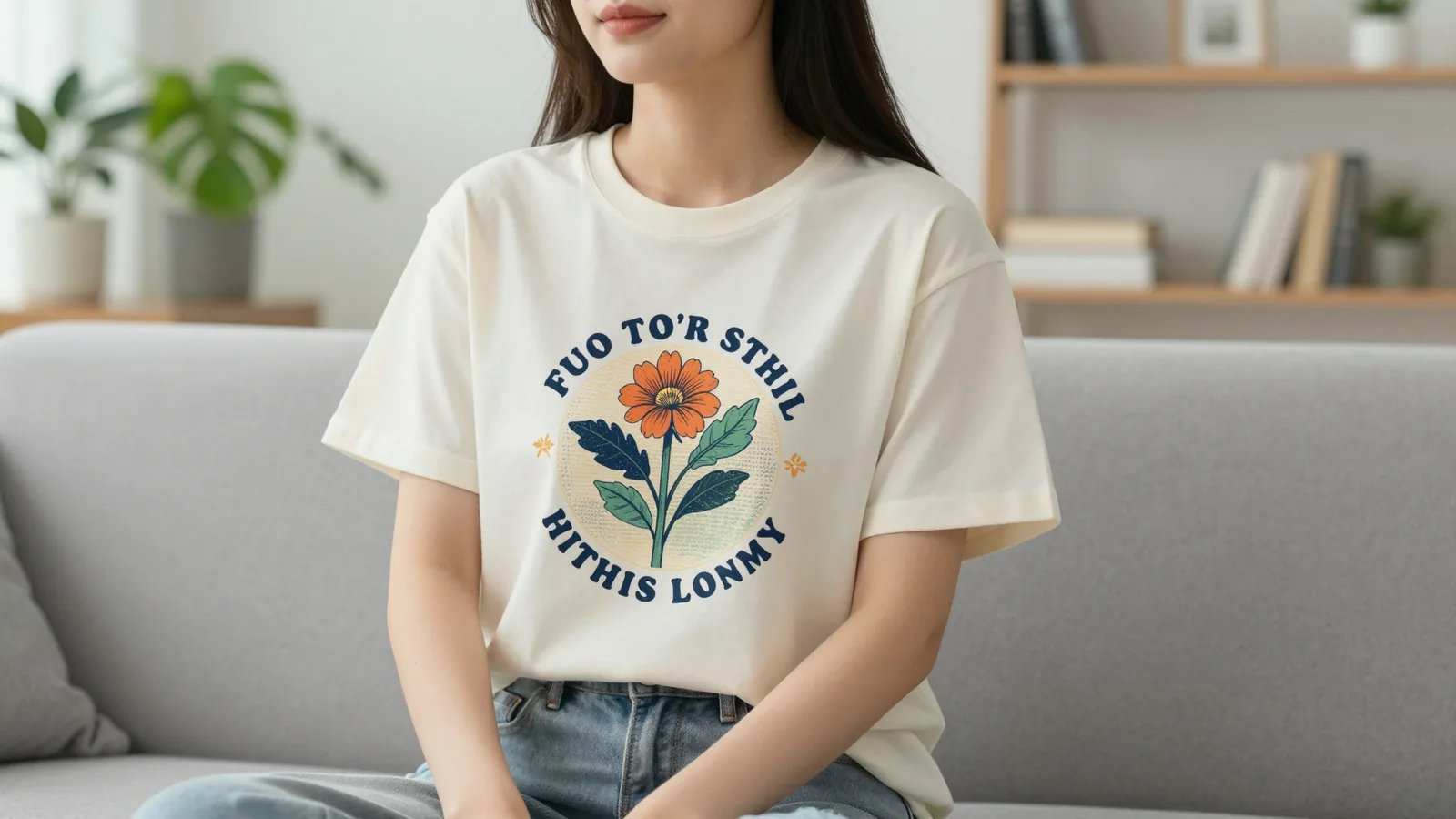 Lifestyle product image generated by ListyStyle showing a custom t-shirt in a modern apartment