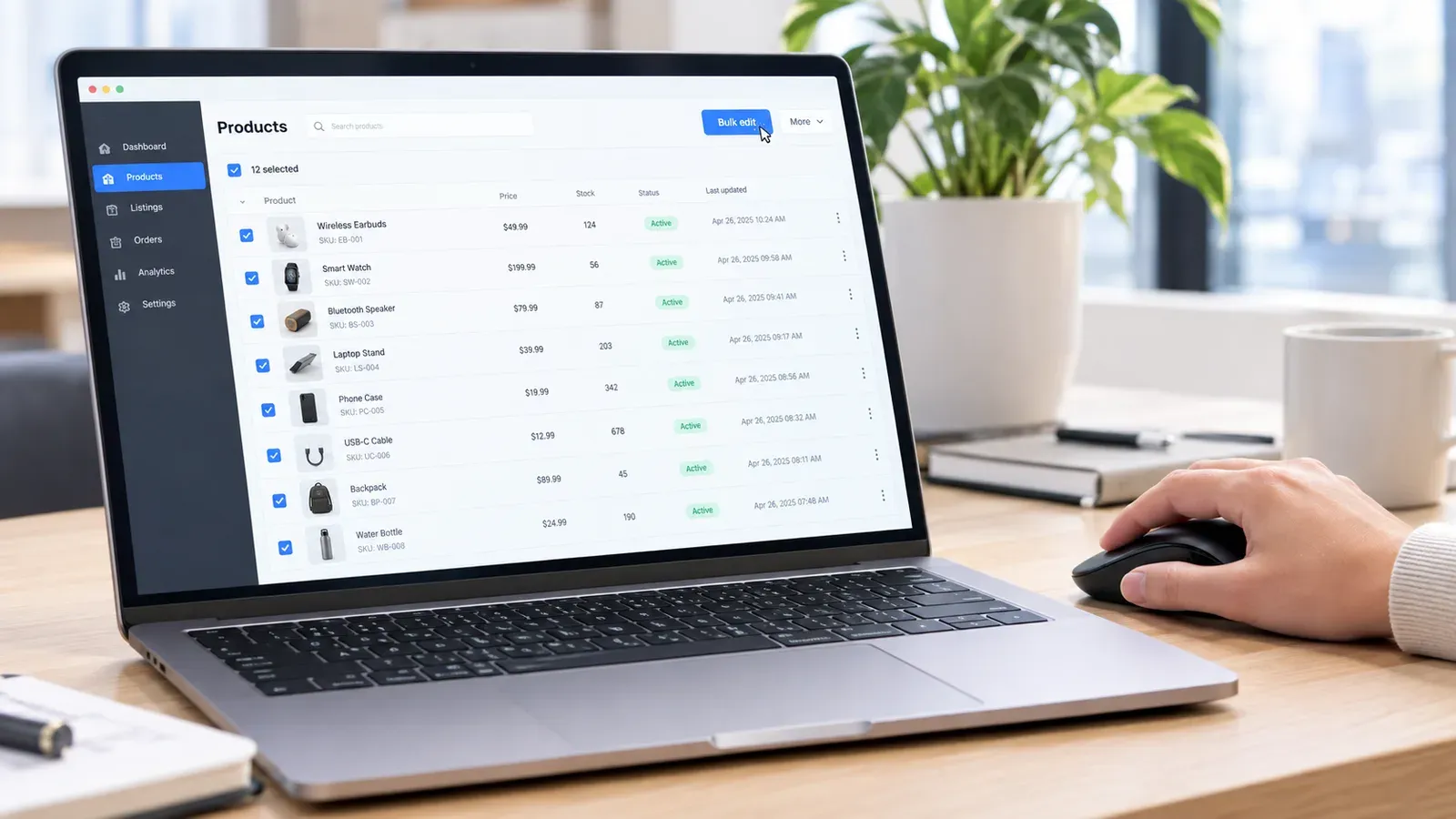 Etsy seller using a bulk editing tool to update multiple listings at once