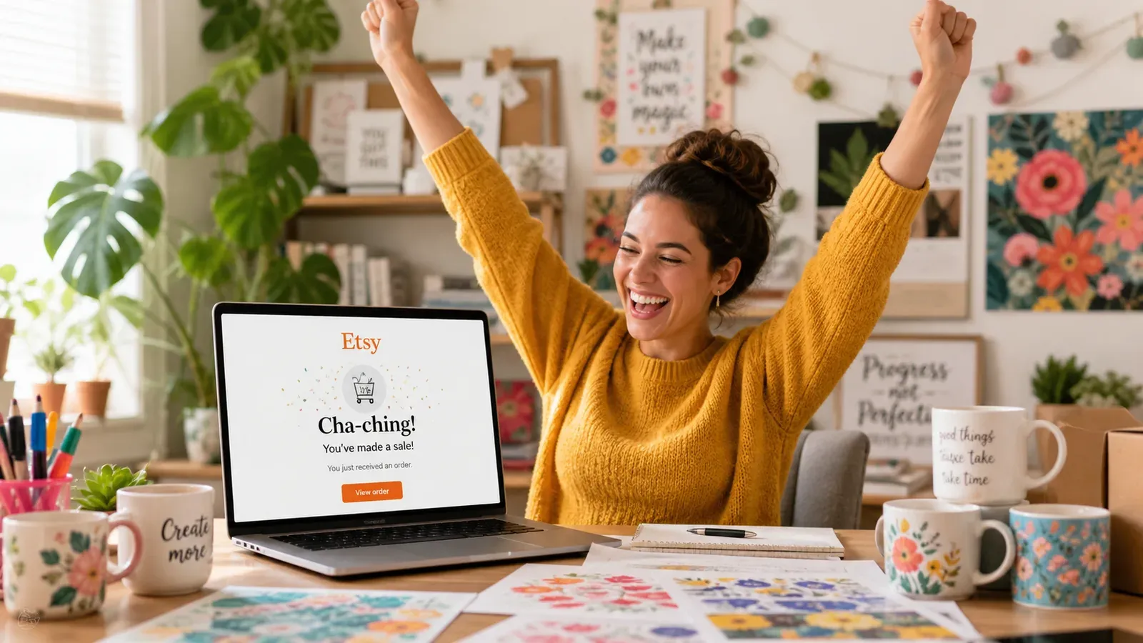 Etsy seller celebrating first sale