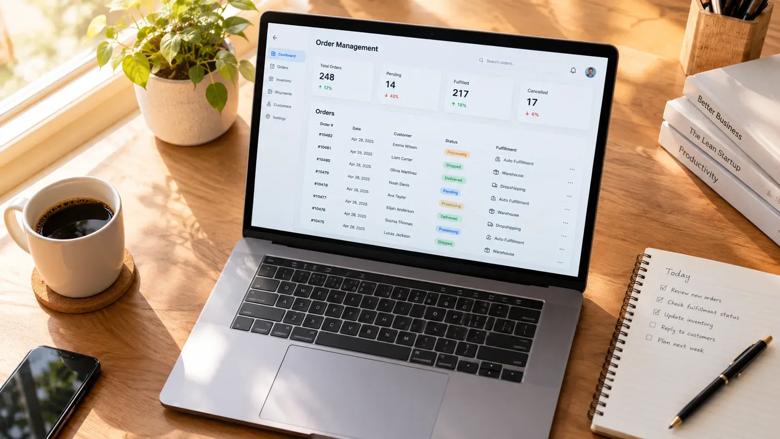 Automated order fulfillment dashboard on laptop
