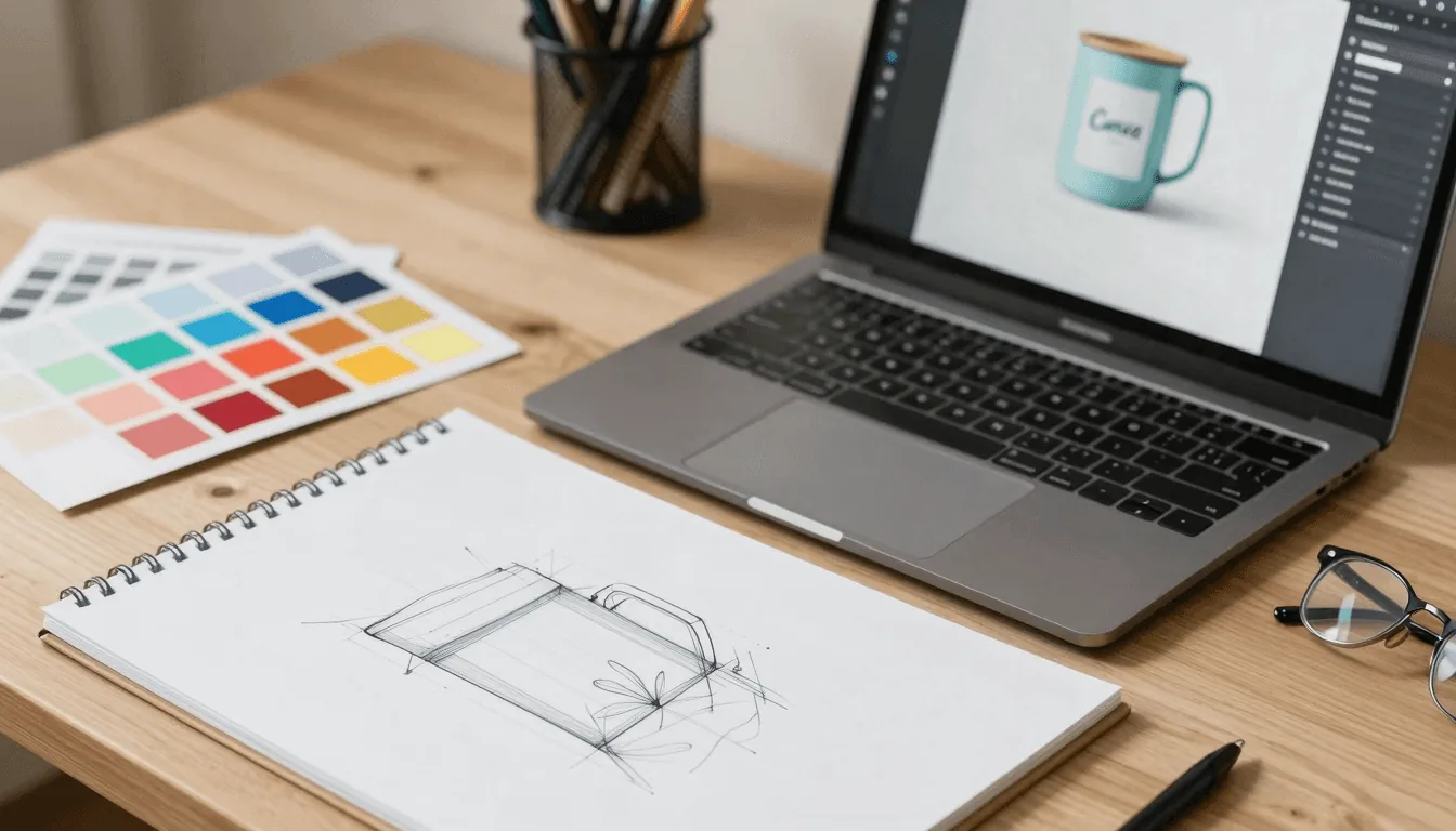 Designer creating print on demand artwork using Canva integration