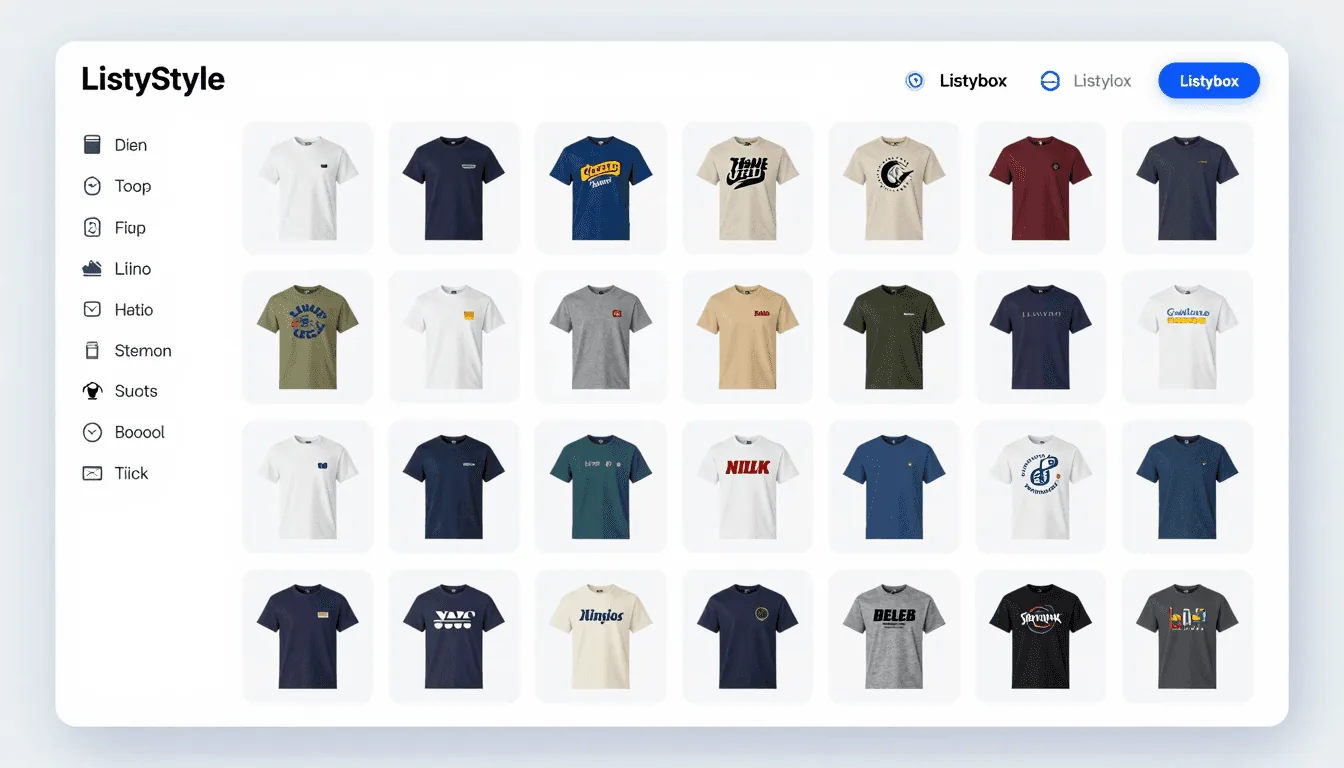 Listybox ListyStyle interface generating multiple unique t-shirt mockups at once