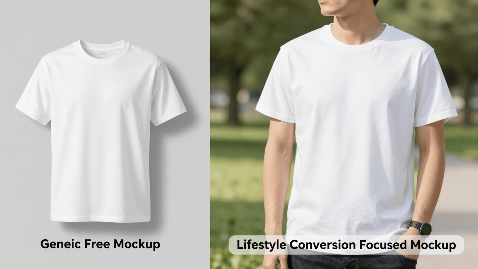 Comparison of a generic free mockup vs a lifestyle mockup for t-shirt