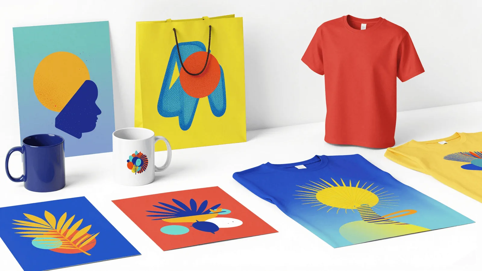 Print on demand product variety mugs shirts posters